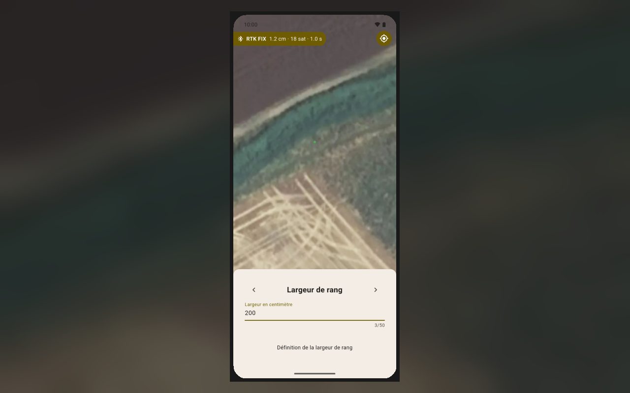 Application d'arpentage SIZA, étape 2 : Largeur de rang