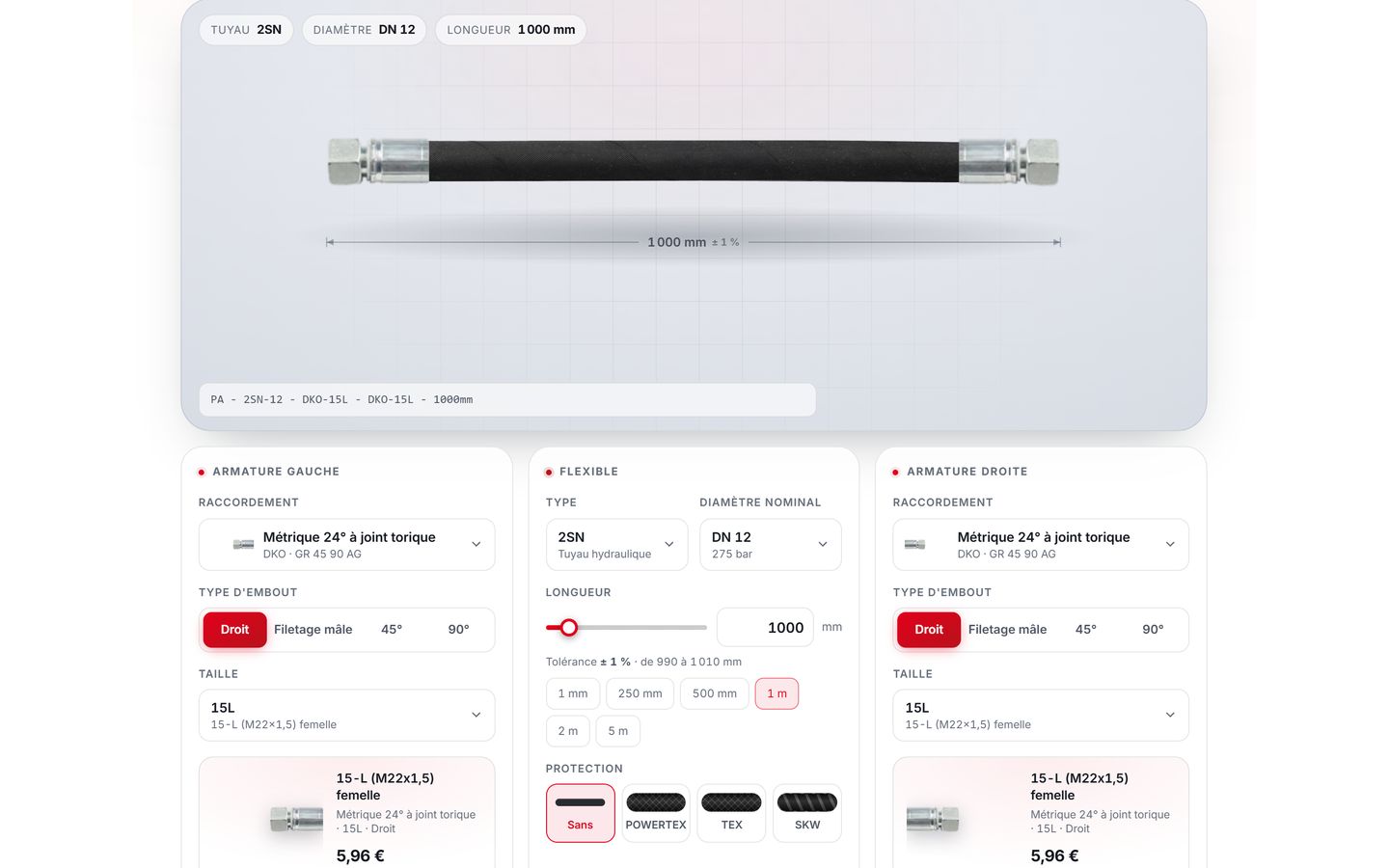 Configurateur de flexible, étape 1 : Configuration de base