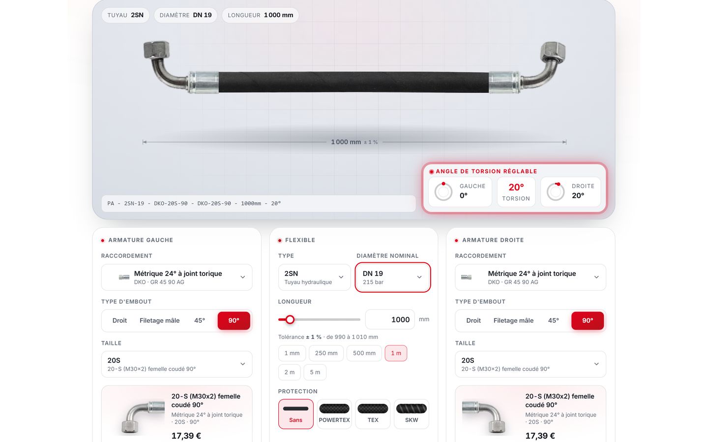 Configurateur de flexible, étape 6 : Orientation des embouts
