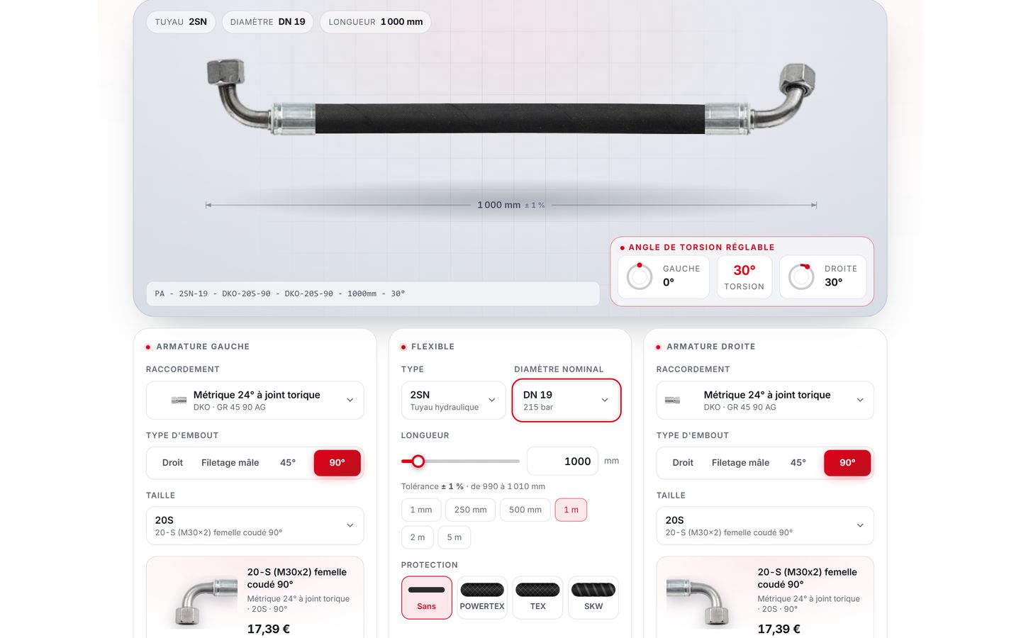 Configurateur de flexible, étape 7 : Orientation des embouts