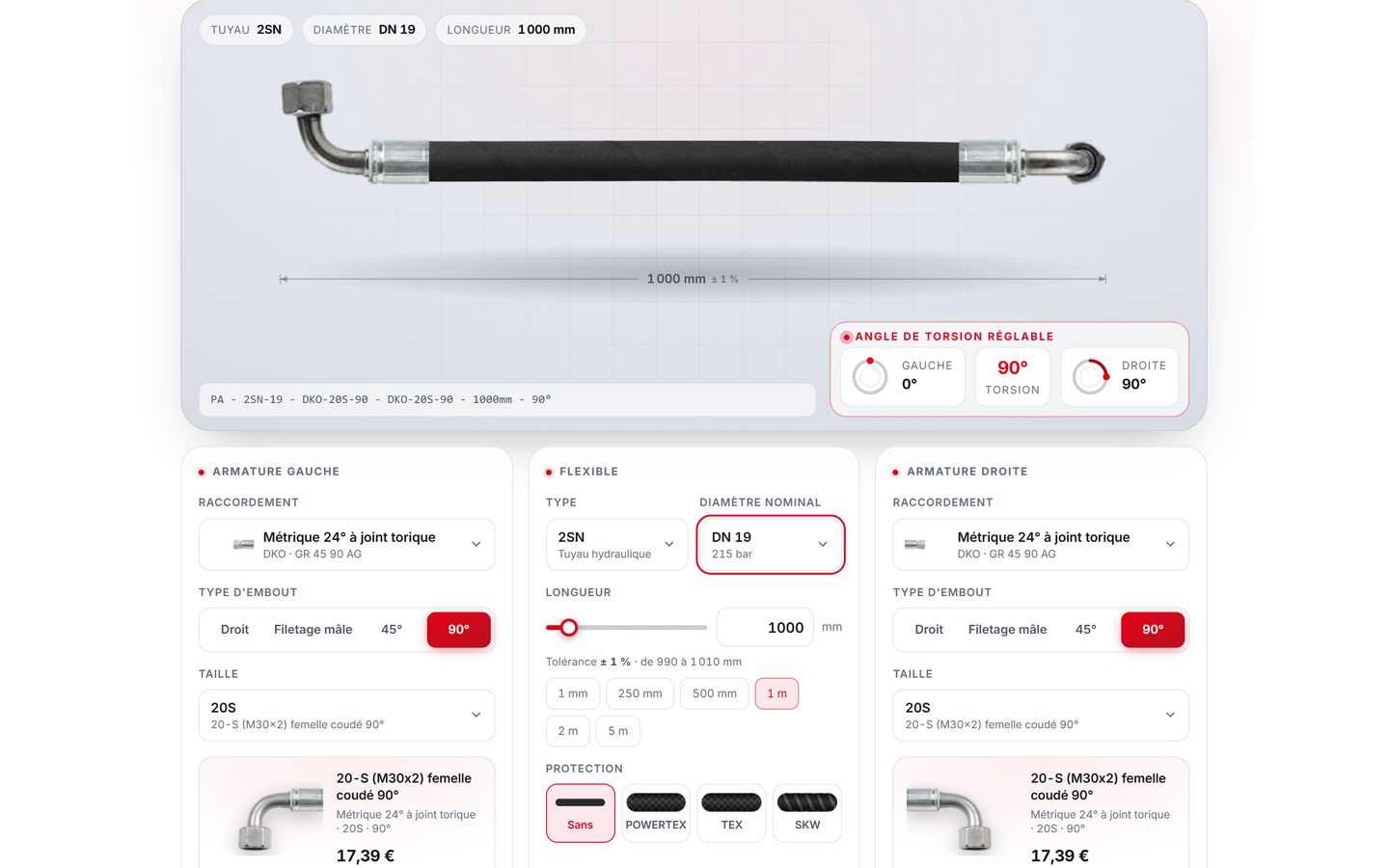 Configurateur de flexible, étape 11 : Orientation des embouts