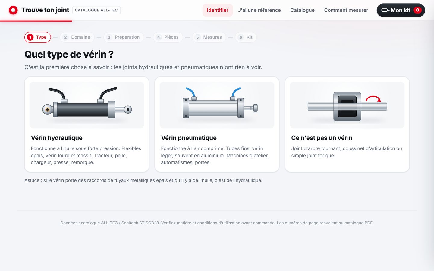 Trouve ton joint, étape 2 : Type de vérin