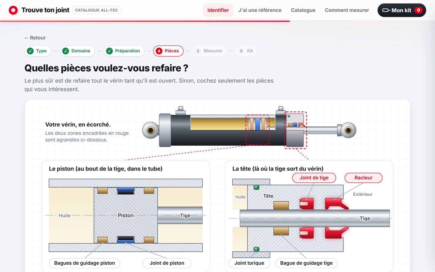 Trouve ton joint, étape 7 : Vue en coupe du vérin