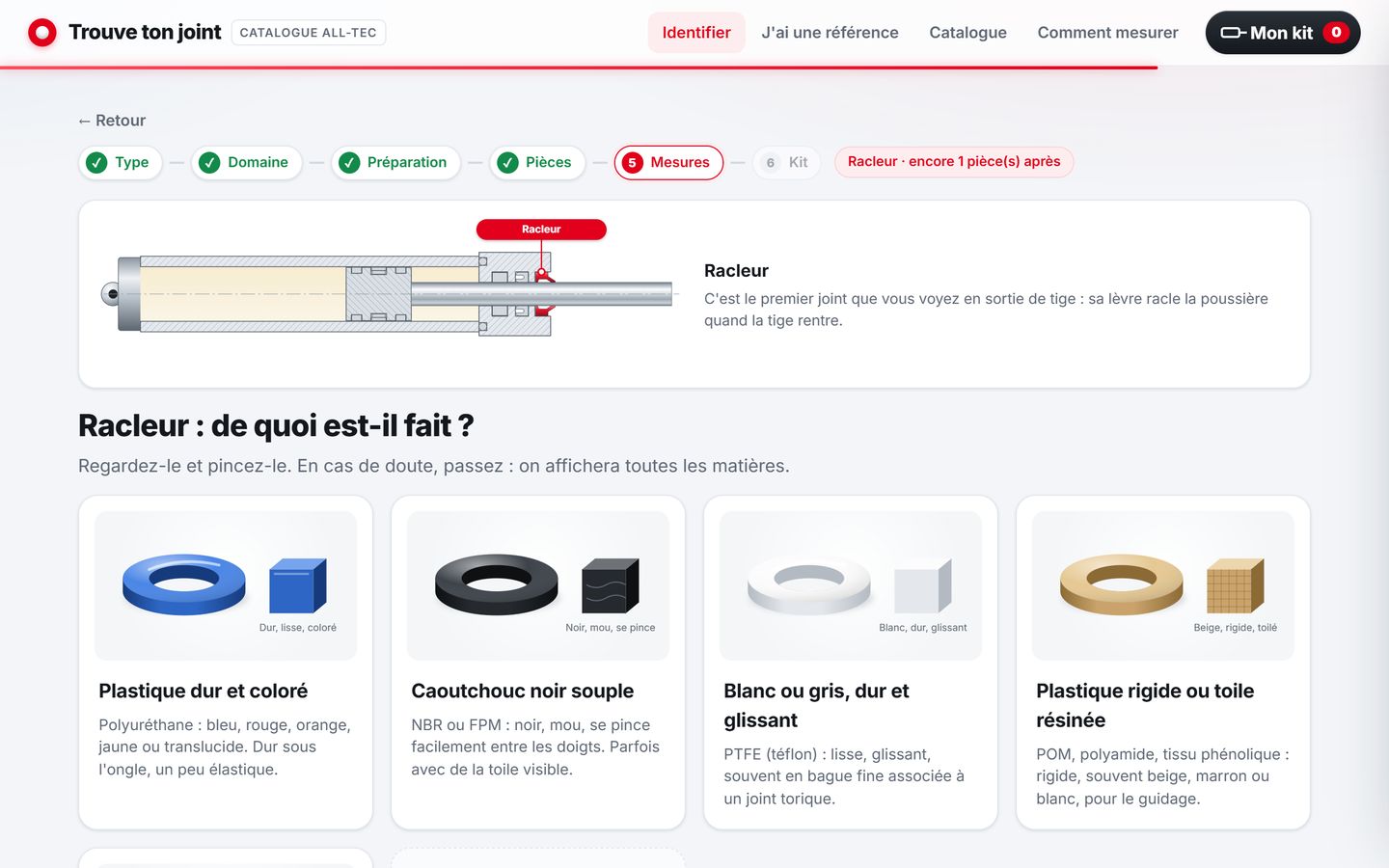 Trouve ton joint, étape 8 : Matière du joint